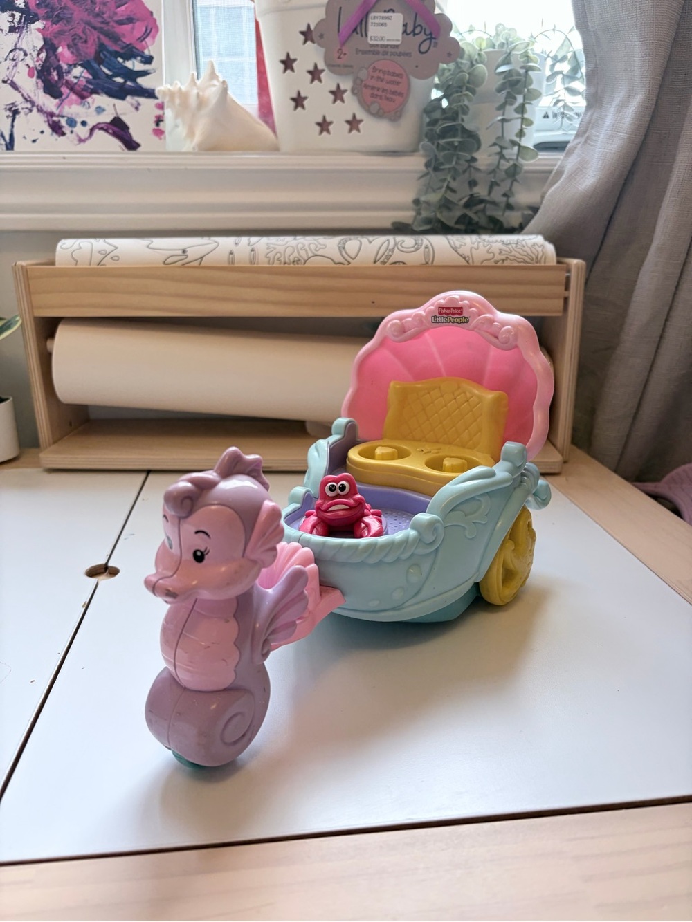 Fisher-Price Pastel Seahorse Ride-Along Carriage in Pink, Blue & Yellow READ